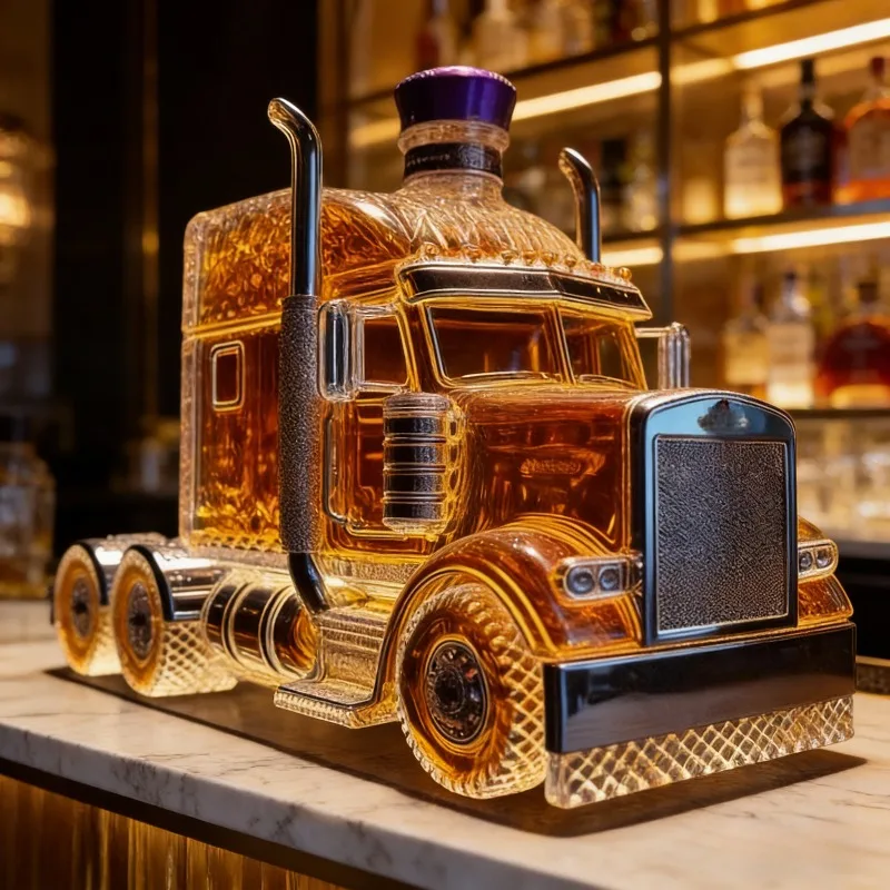 375ml LKW-förmiger Whisky-Dekanter, Großes LKW-Themen-Glasfläschchen für Trucker-Geschenke & Heimbar-Dekoration