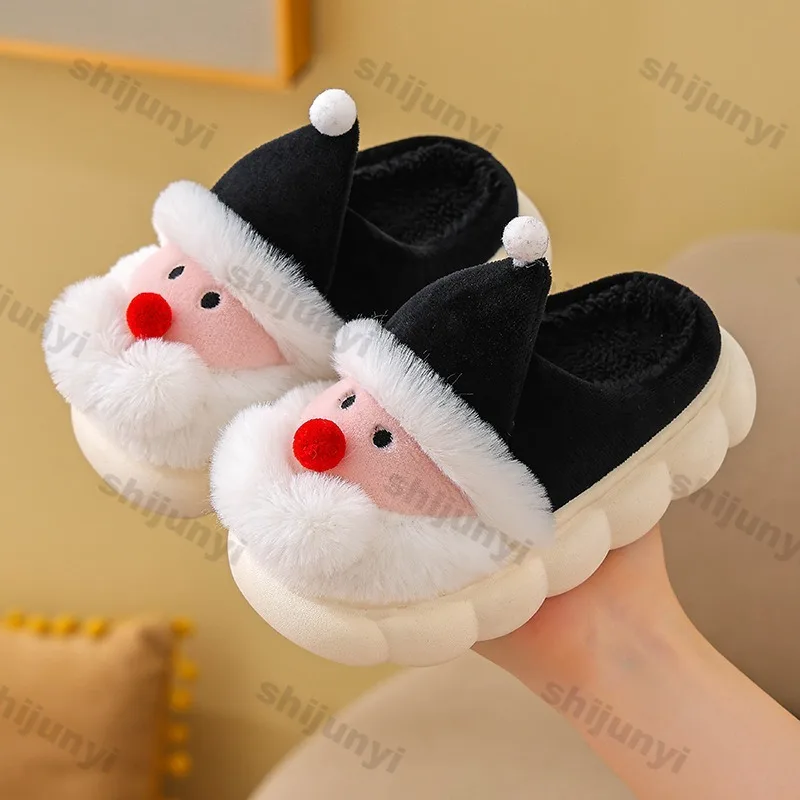 Christmas Children Slippers Boys/girls Santa Claus Plush Warm Comfortable Cute 1-3 Year Old Indoor Casual Cartoon Baby Slippers