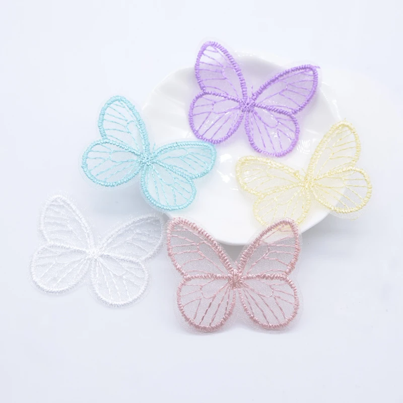 20Pcs 46*39mm Exquisite Embroidered Mesh Butterfly for DIY Headwear Hair Clips Decor Clothes Hat Shoes Patches Accessories