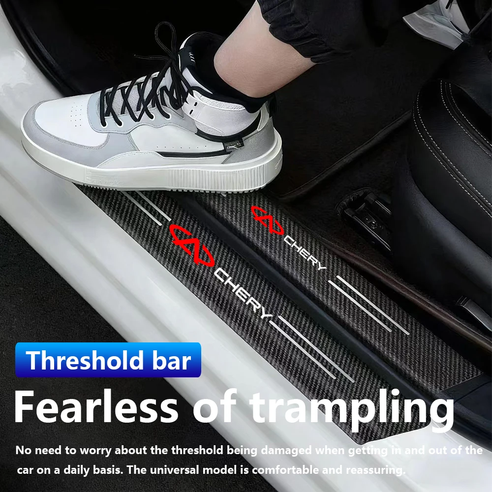 4pcs Car Door Sill Protector Stickers Carbon Fiber Threshold Strip For CHERY Door Entry Guard