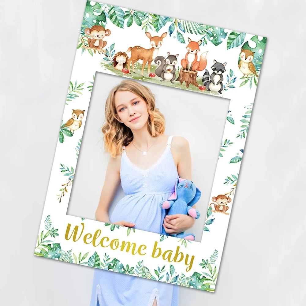 

Welcome Baby Shower Party Paper Frame Forest Animal Party Decoration Handheld Photo Prop Decoration Supplies