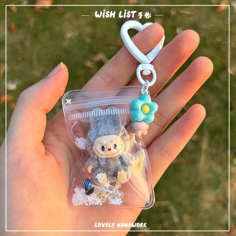 Labubu Plucked Minirubble Vinyl Cute Doll Grain Baby Walk Bag Mobile Anime Pendant Cute Key Chain Ornament Christmas Gift