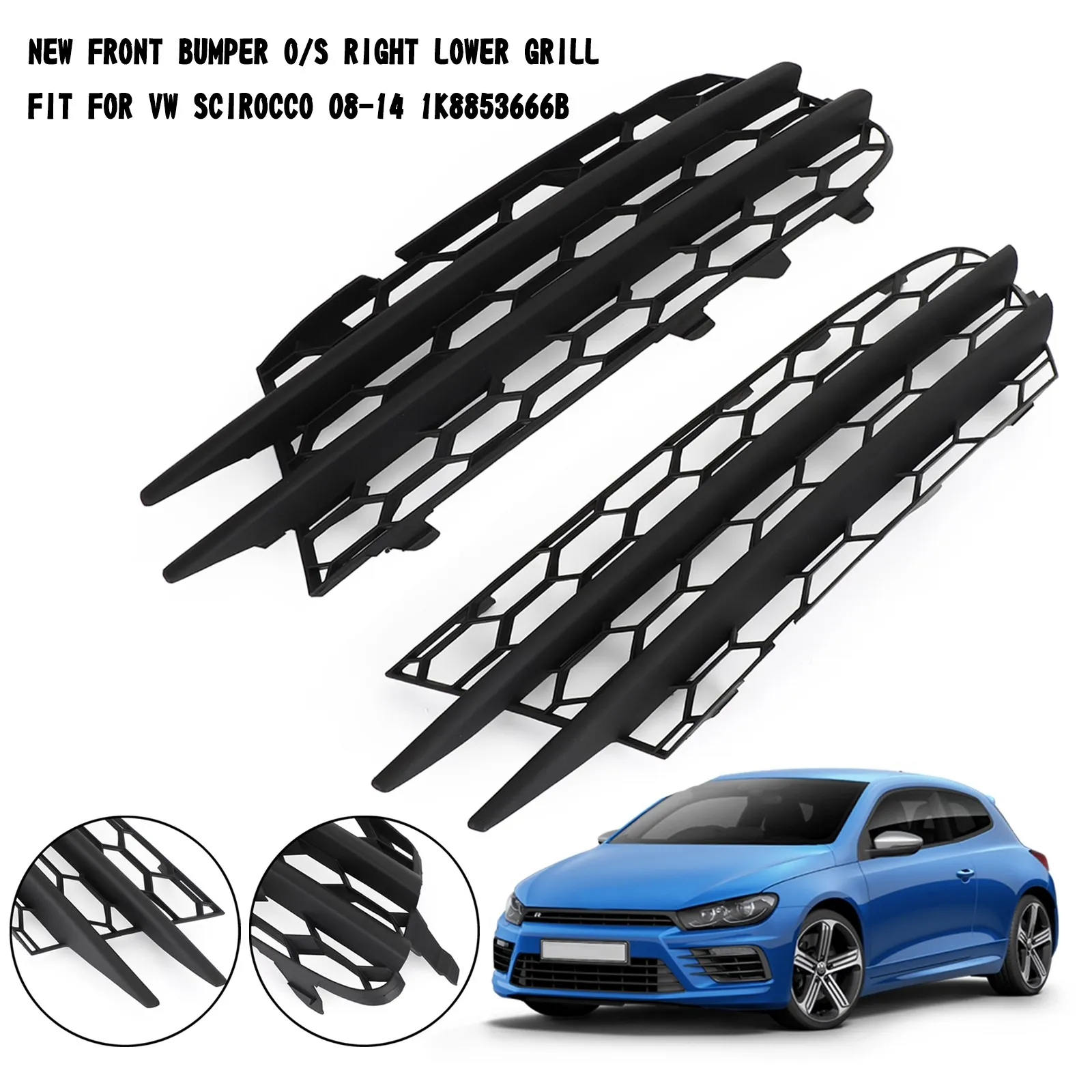 Artudatech Pair Front Bumper O/S Lower Grill Fit for For VW Scirocco 2008-2014 1K8853666B