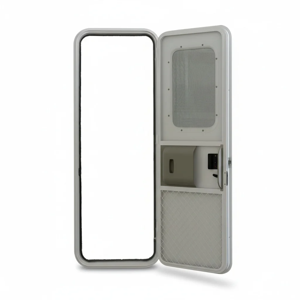 

Дверь для автодома, 622x1822 мм, алюминиевая, с защитной сеткой и москитной сеткой, для Han Teng Happiness e+ (2019-), для караванов