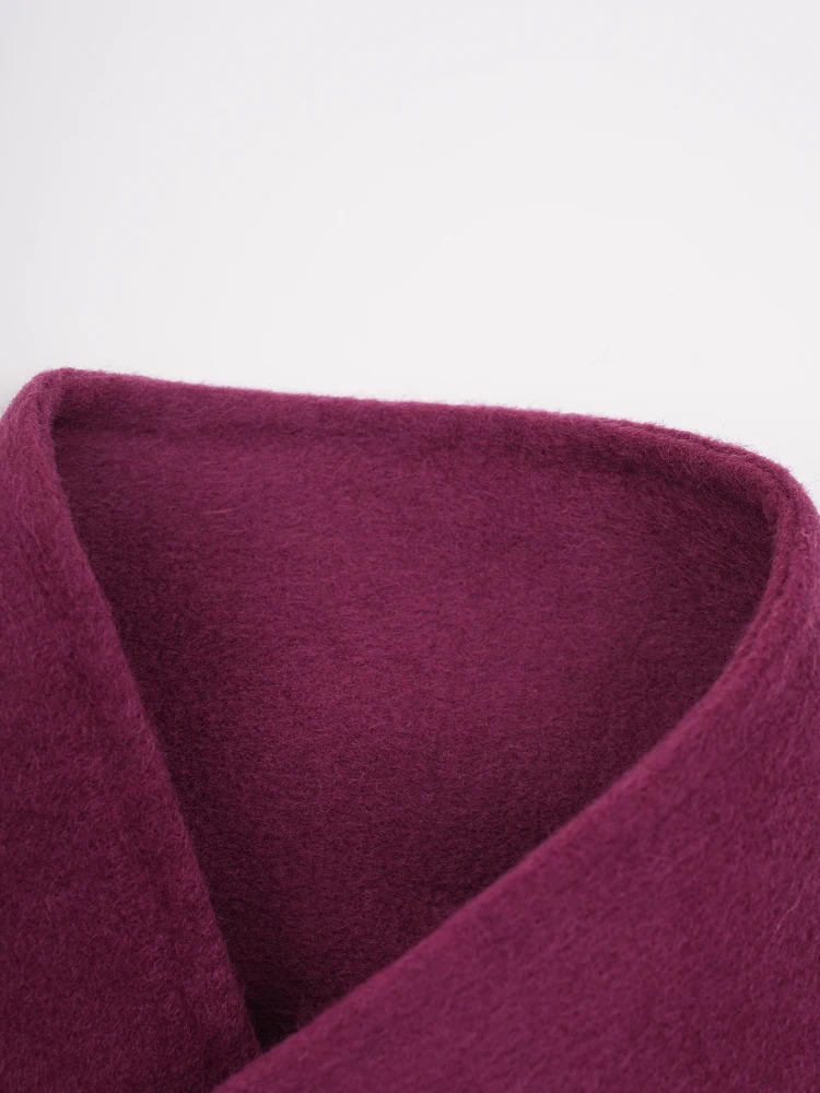 [EAM] Purple With Scarf Big Size Woolen Coat New Stand Collar Long Sleeve Women Jacket Fashion Tide Autumn Winter 2024 CPG2172