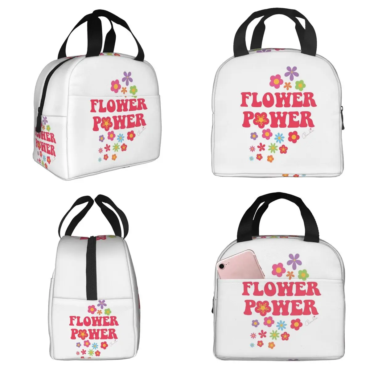 Colorful Flower Power Seamless Pattern Insulated Lunch Bag for Women Office Cooler Thermal Food Box Tote Portable