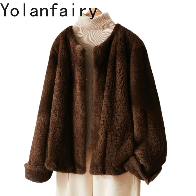 

YOLANFAIRY High Quality Whole Mink Natural Fur Coat Woman Autumn Winter Short Real Fur Jacket O-neck Long Sleeve Fur Coats 2025
