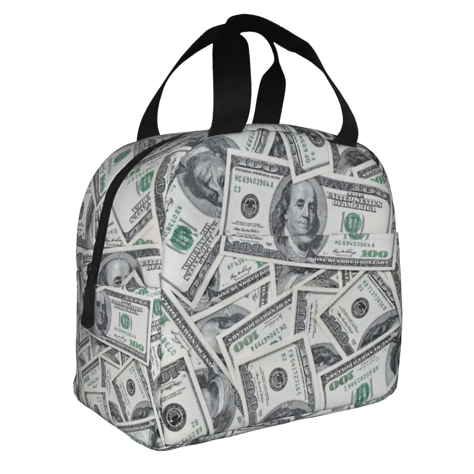 USD Currency Stamp Insulated Lunch Bag for Women Men Portable Thermal Cooler Insulated Lunch Box Picnic Travel Food Tote Bags