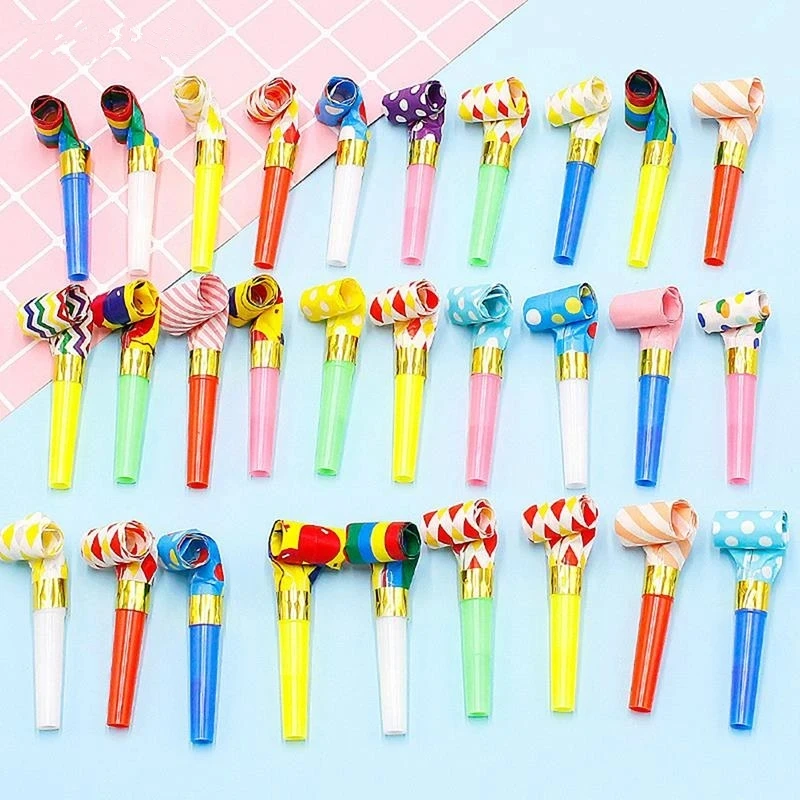 Colorful Stripes Party Blower Blowout Horn Whistle Noise Maker For Kids Birthday Party Favors Cheering Long Nose Pinata Gifts