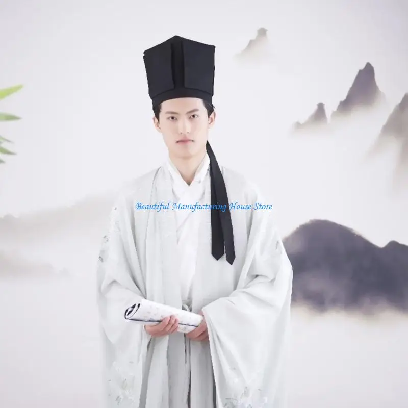 

E56A Classical Song Styles Han Hat Headgear with Adjustable Strap Scholar Hat for Theme Parties and Cultural Event Outfit