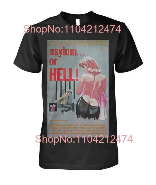 Asylum or Hell pulp fiction book cover on Black T Shirt long or short sleeves