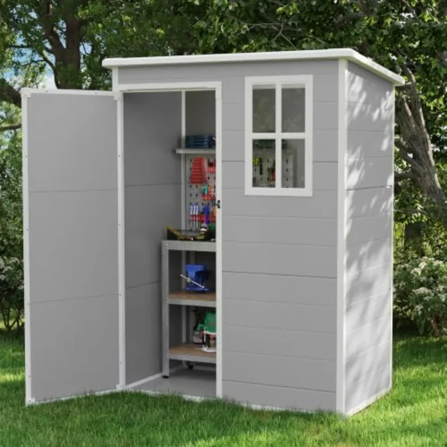 Outdoor Storage Shed 5x3 Feet for Garden Use, Resin Material, Grey Color, Includes Floor and Weather-Resistant Design