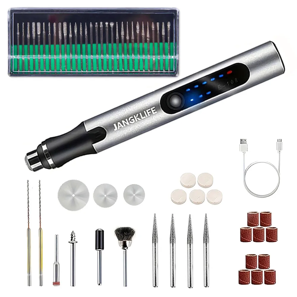 JANGKLIFE USB Cordless Rotary Tool Kit Woodworking Engraving Pen DIY Crafts Engraving Cordless Drill