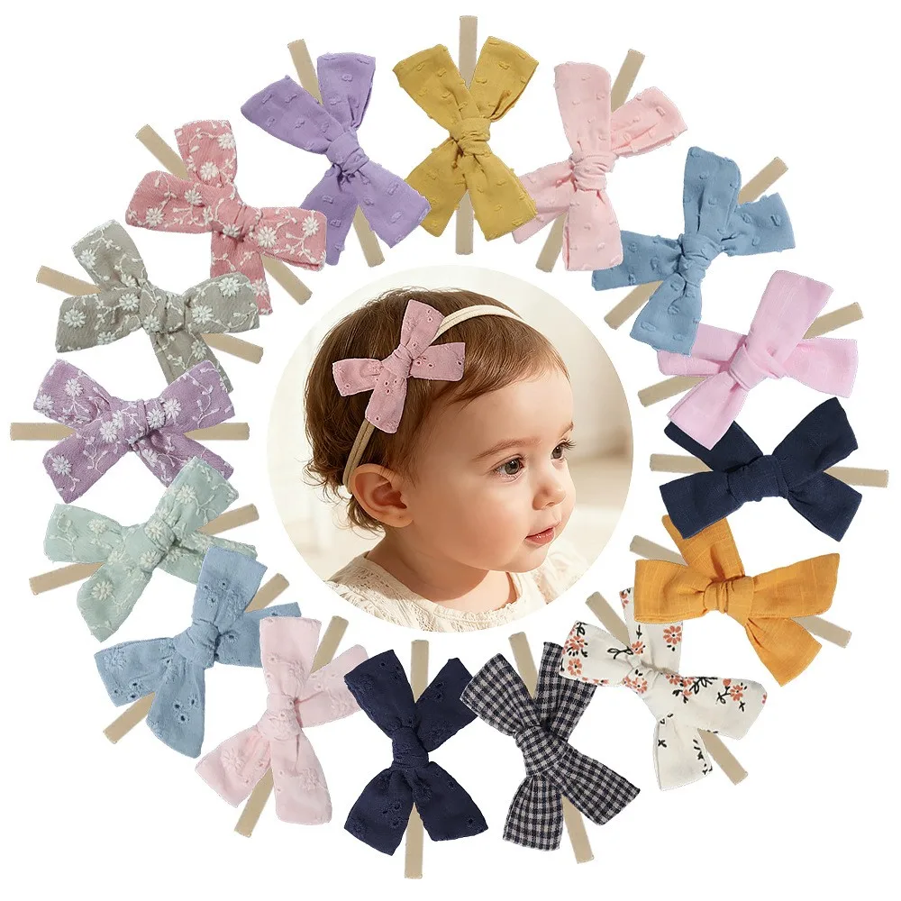 

36pcs Cotton Embroidered Bow Headband Nylon Hair Bows for Girls Kids Hair Clips Nylon Turban DIY Party Hair Accessories Bulk