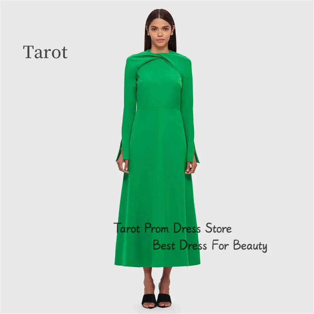 

Tarot Dubai High Round Neckline Prom Dresses Fitted Waist Holiday Dress Removable Overlay With Long Sleeves فساتين حفلة موسيقية