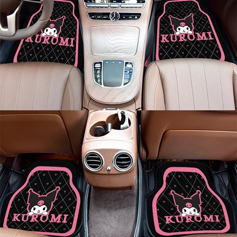 4pcs Sanrio Kawaii Kuromi Car Suede Floor Mat Cinnamoroll Anime Cartoon Exquisite Driver Durable Anti-dirty Universal Floor Mats