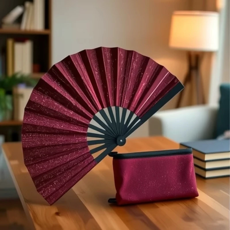 

Glitter Hand Fan With Cover Bag Bamboo Bone Kung Fu Fan 33cm Large Foldable Festival Party Fan Dancing Fan For Party Supplies
