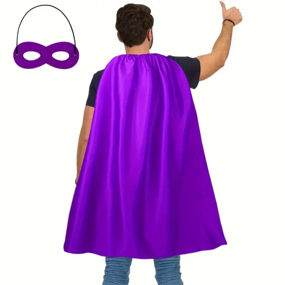 2Pcs/Set Solid Color Adult Superhero Cape with Eye Mask Long Cape Dress Up Halloween Superhero Cloak Clothing Props Reusable
