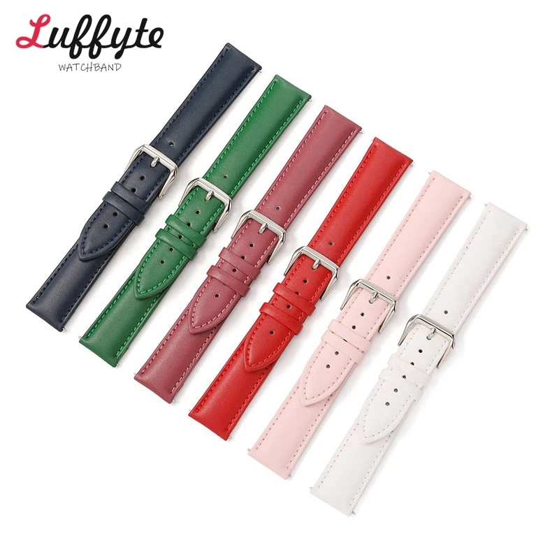 Watchbands Genuine Leather Watch Strap Band 14mm 16mm 18mm 20mm 22mm Watch Band Belts for Women Blue Green Pink White Straps