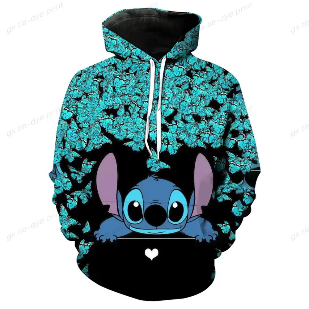 2024 Disney Hoodie Fashion Stitch Angel Monster Pocket Sweatshirt Pullover Cute hoodies girls Women\'s Sweatshirt Cartoon Top y2k