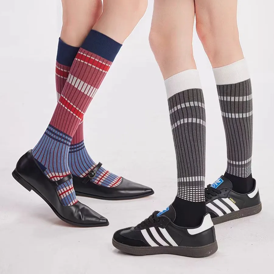 

Calf Socks Women's Autumn And Winter Striped Vintage Knee-length Cotton Socks Ballet Style With Boots