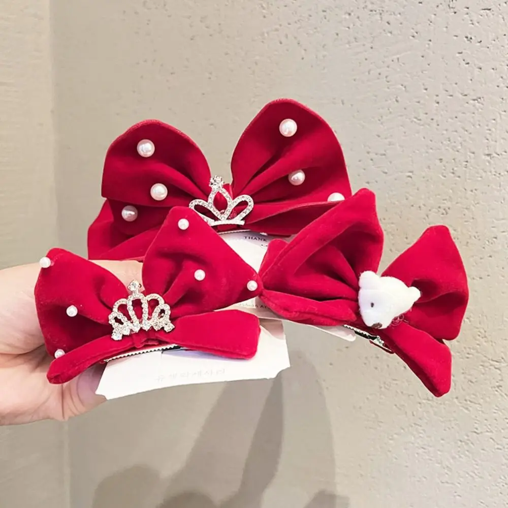 

Plush Children Red Bow Hairpin Rabbit Crown Hanfu Hair Sticks Girl Hair Accessories Tang Suit Hair Clip Ancient Style Hairpin