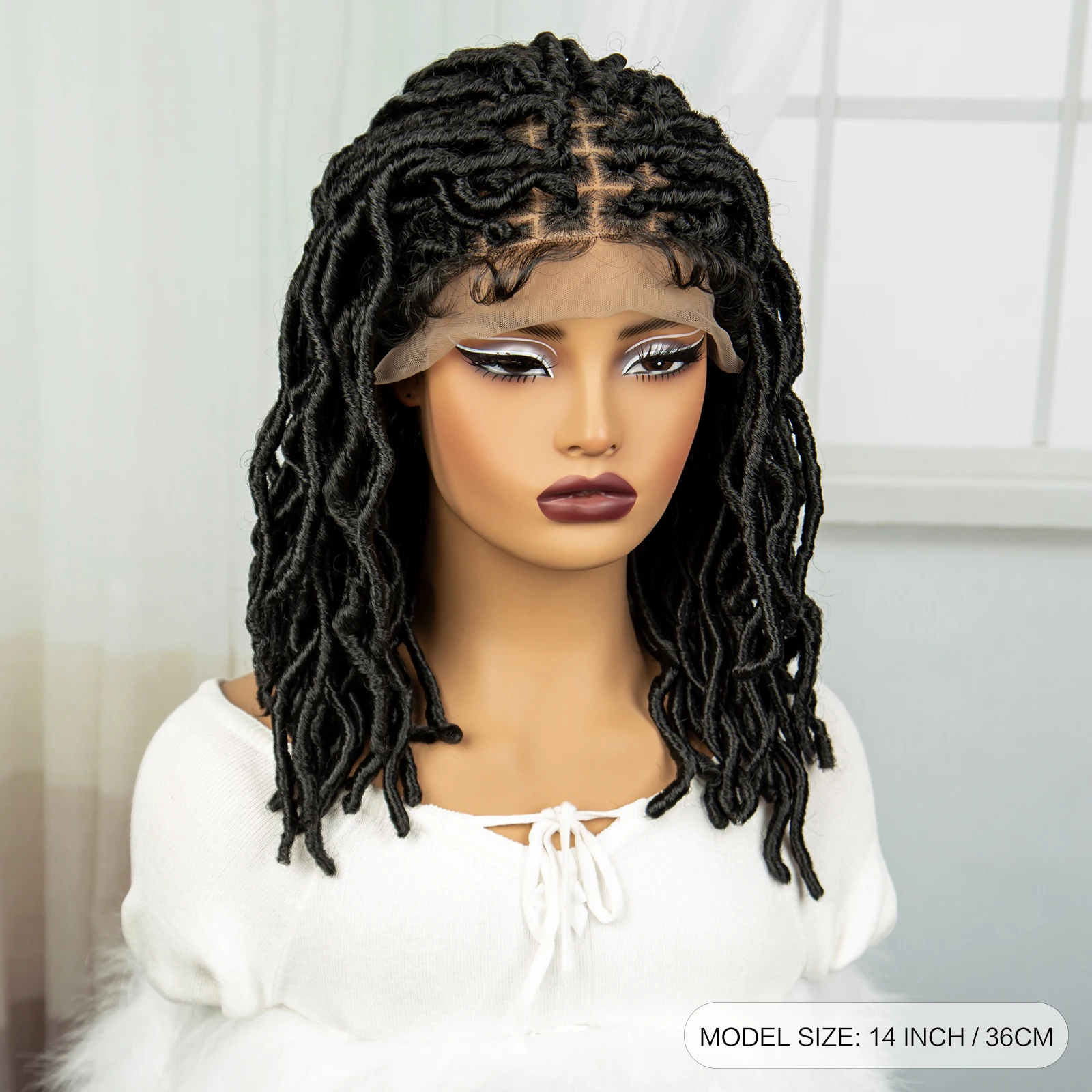 Perucas trançadas sintéticas para mulheres, Lace Front, Square Knotless, trançando cabelo, Twist, Natural Locs, peruca de crochê, 14"