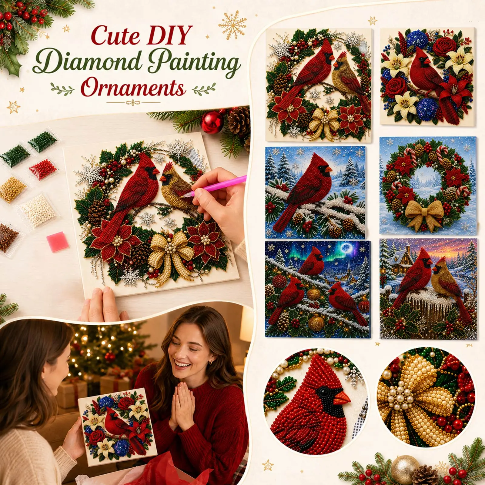 Art Craft Earth Day - クリスマスパール＆ダイヤモンドペインティングアートセット（フレーム付き）DIYパールクラフトセット 初心者向け ホームデコレーション ウォールアート