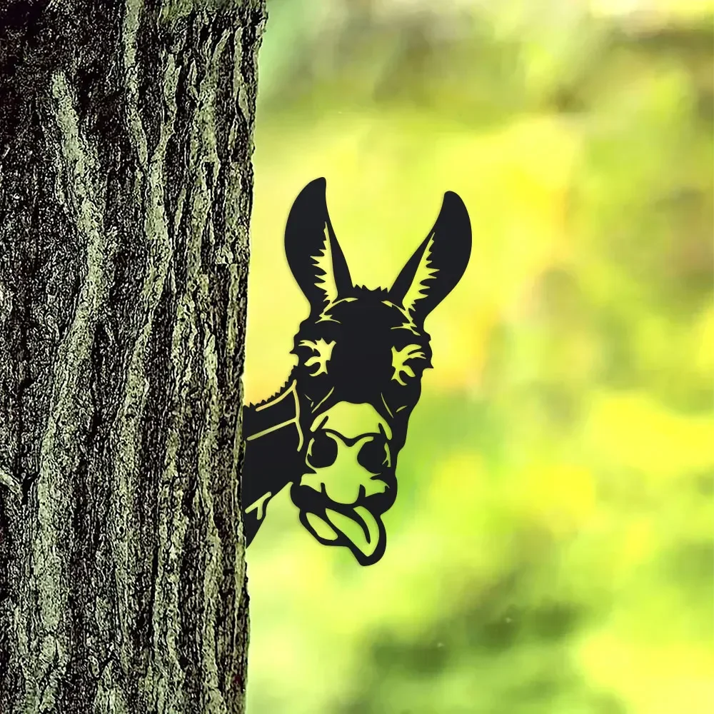 Rustic Donkey Silhouette Metal Cut-Decor, 1pc Charming Tongue-Out Animal Decor For Outdoor Garden Fence, Farmhouse Decoration