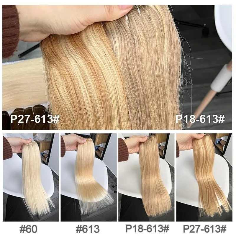 Fasci di capelli biondi 50 g/pacco Fasci da cucire Doppia trama Estensioni naturali reali dei capelli umani MachineRemy 12 16 20 24 pollici
