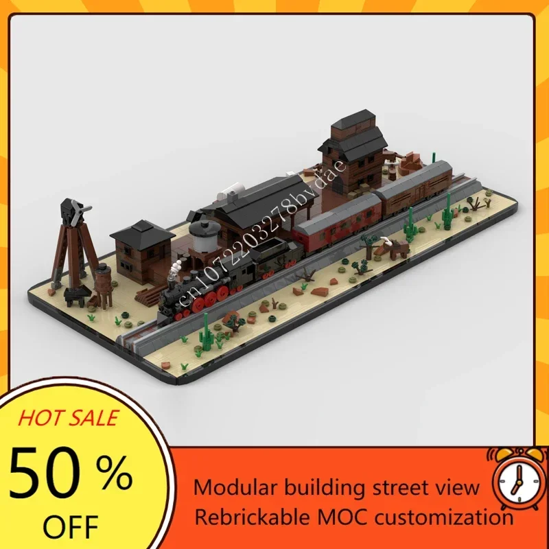 2157PCS Western Steam Train and Station Modular MOC Creative street view Model Custom Puzzle Architecture DIY Model Toys Gifts