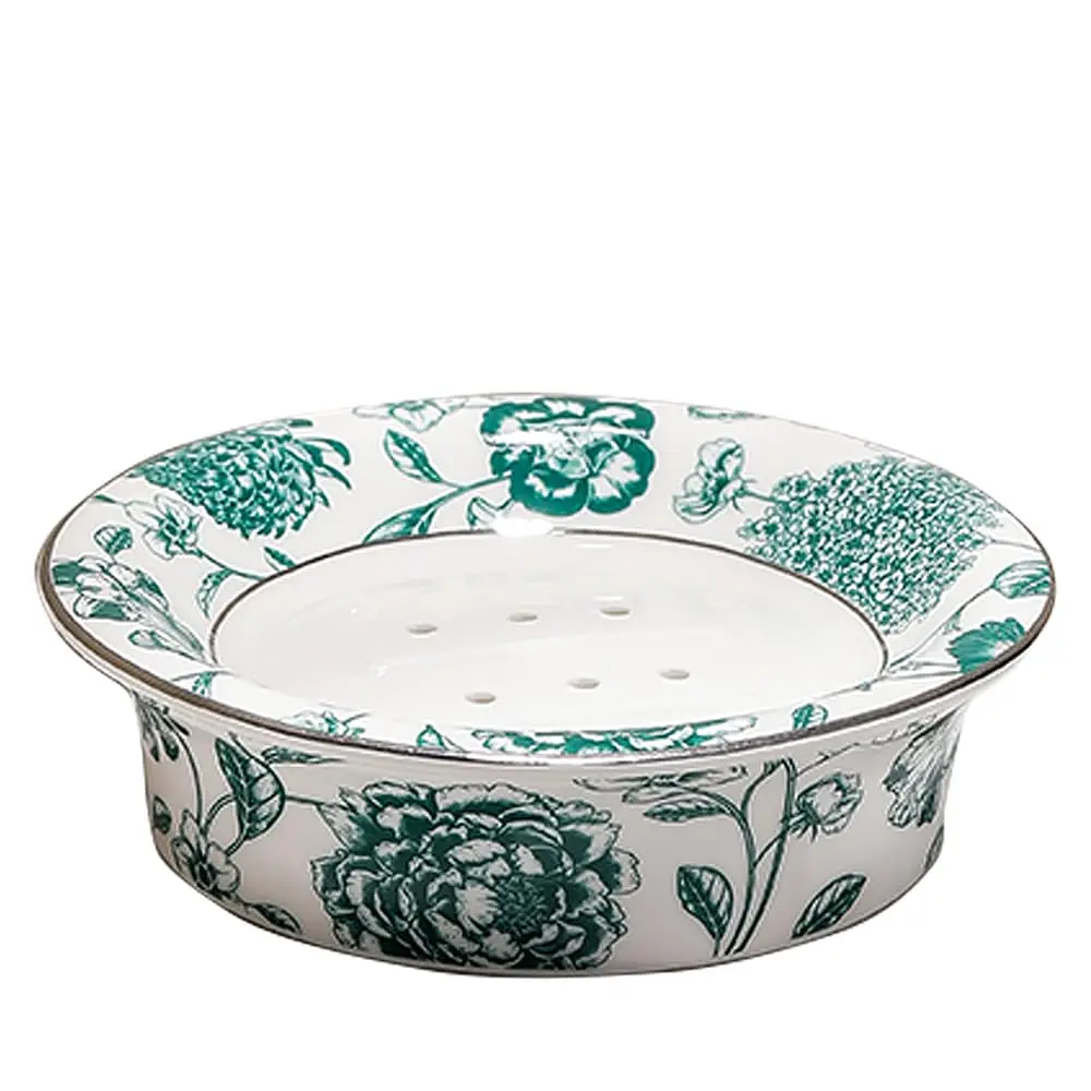 

Декоративная мыльница с цветочным узором и функцией самоотвода воды, двухслойная круглая подставка для мыла, винтажная керамическая мыльница (стиль D)