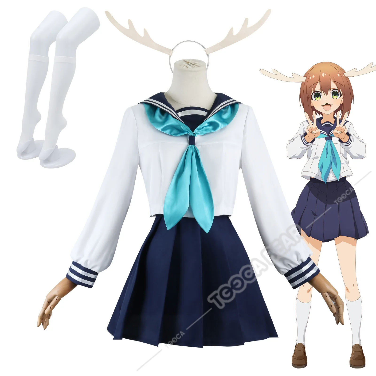 Noko Shikanoko Cosplay Costume Wig Anime My Deer Friend Nokotan Dress School Uniform JK Sailor Skirt Headband Torako Koshi Women