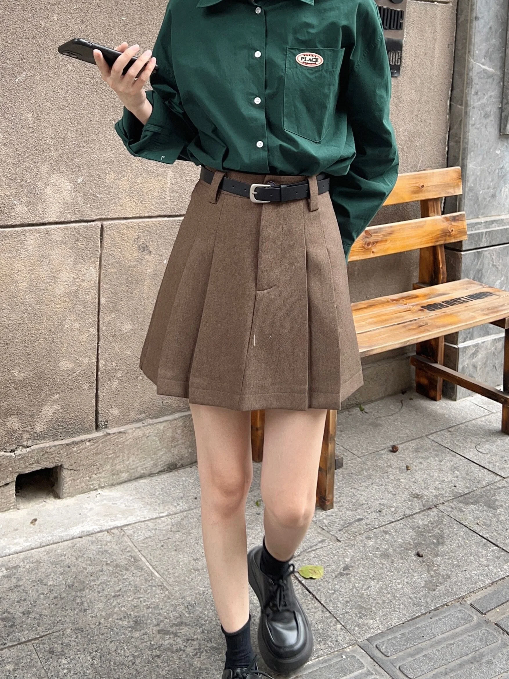 

Юбка А-силуэта с высокой талией, плиссированная, из тонкой ткани, весна-осень, непрозрачная, однотонная, универсальная короткая юбка для женщин