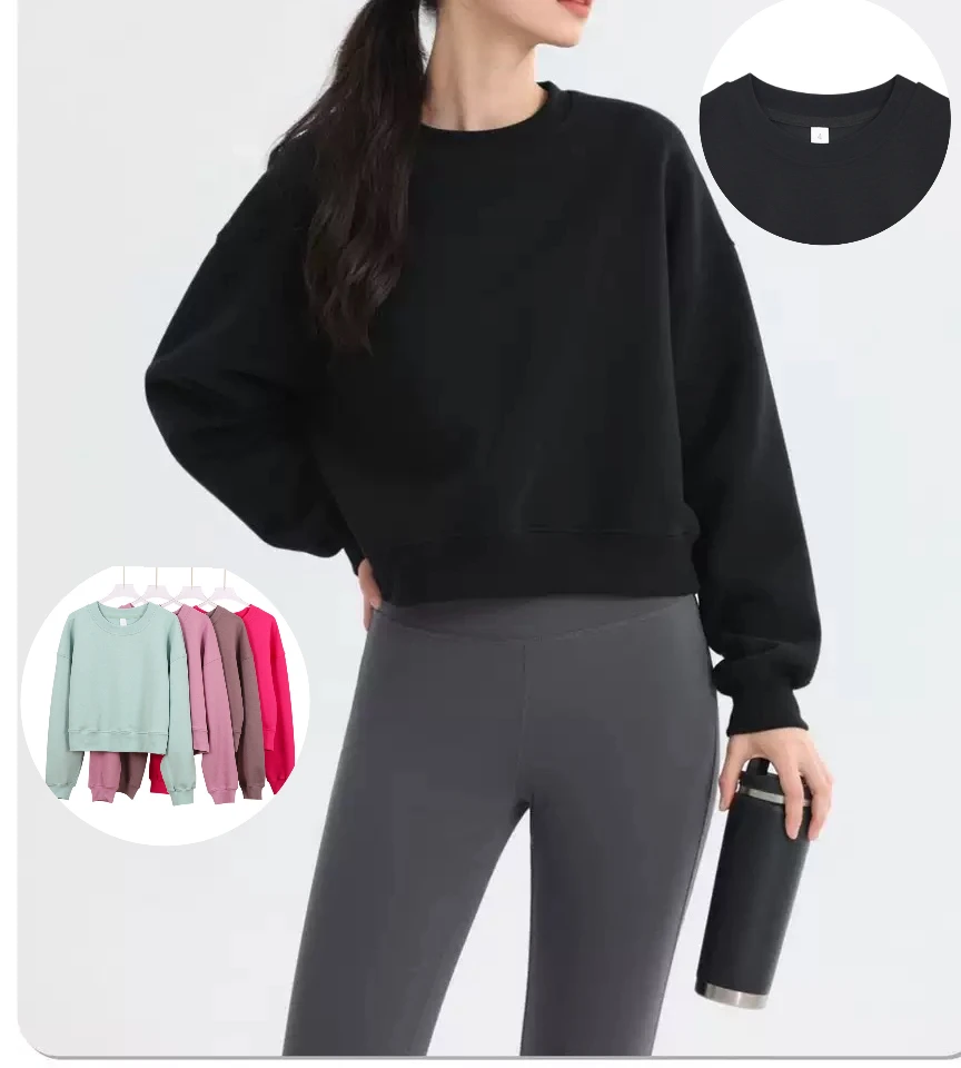 

Womens Autumn Winter Active Wear Sweatshirt Cropped Workout High Elasticity Loose Fit Long Sleeve Comfortable Yoga Top