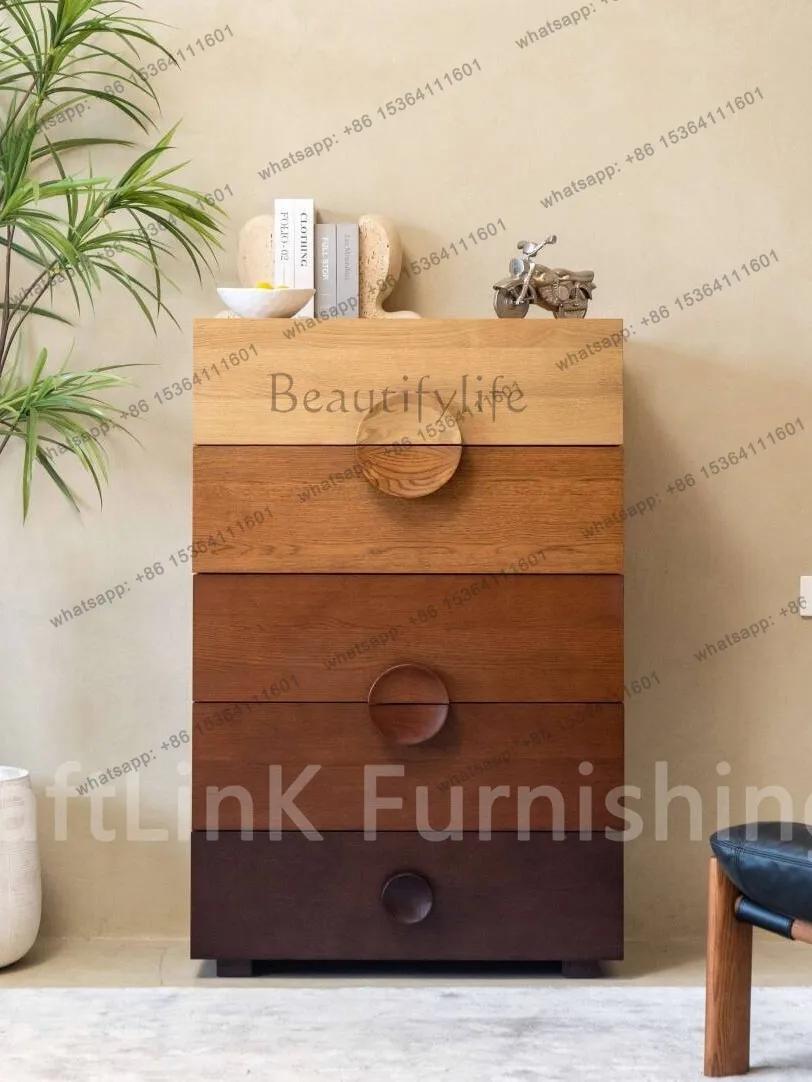 Medieval wabi sandy wind solid wood chest living room retro gradual change color storage multi-layer locker