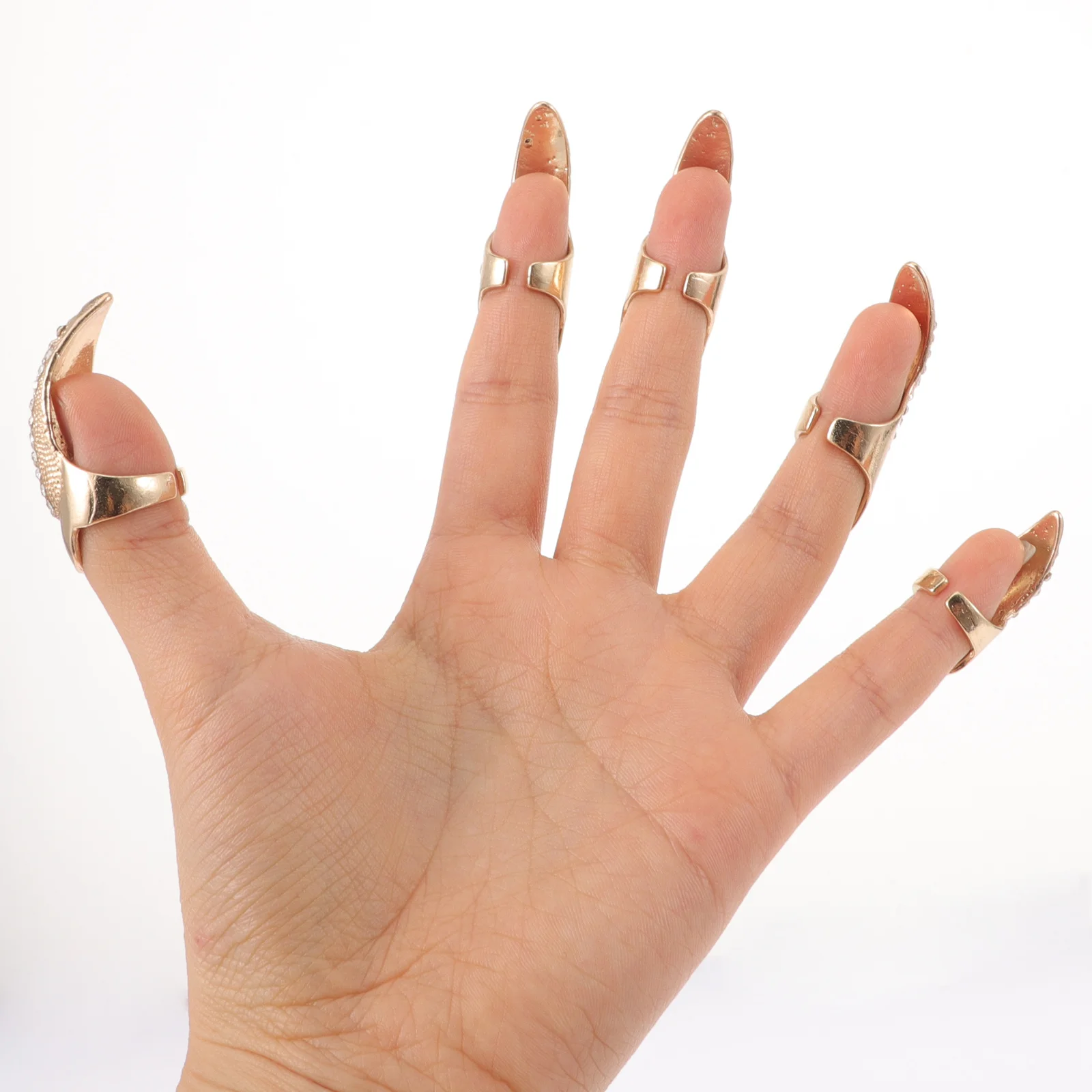 

10 шт., кольцо для ногтей, стразы, готический панк, костюм на Хэллоуин, аксессуар, накладные ногти, кольцо с когтями для ногтей