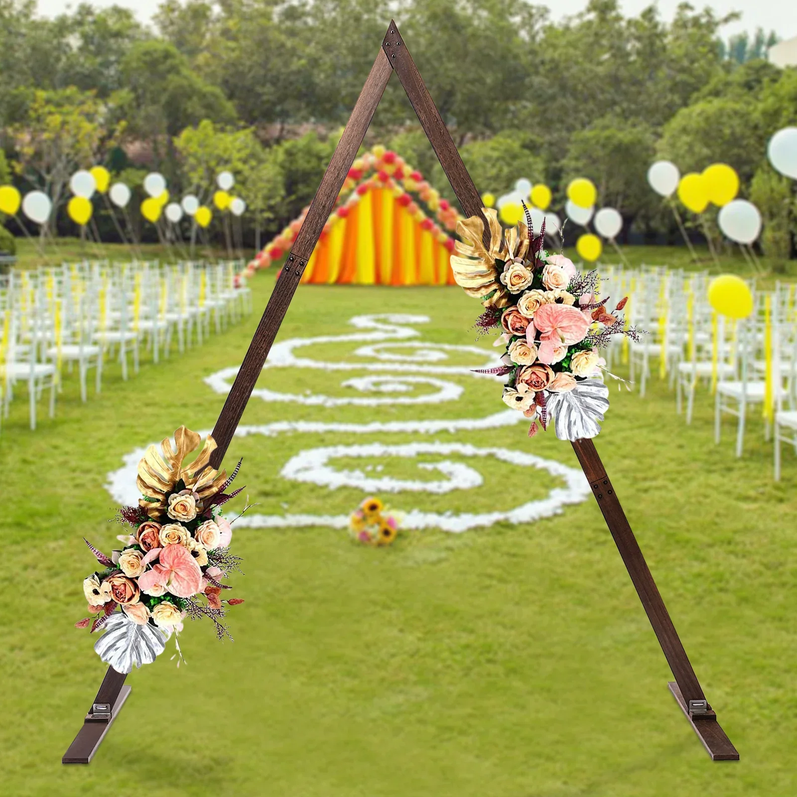 

Wooden Arch 8.2FT Triangle Wedding Arch for Ceremony Natural Triangular Wood Backdrop Stand for Parties Arch Decor