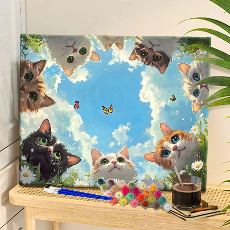 Painting By Numbers A Group of Cats Acrylic Paint Canvas Dropshipping Portrait Family Children Photo Christmas Gifts