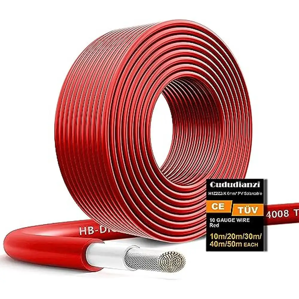 164FT 10AWG Solar Wire Tinned Copper PV Outdoor Extension Cable Reliable & Durable Photovoltaic System Installation Easy Usage