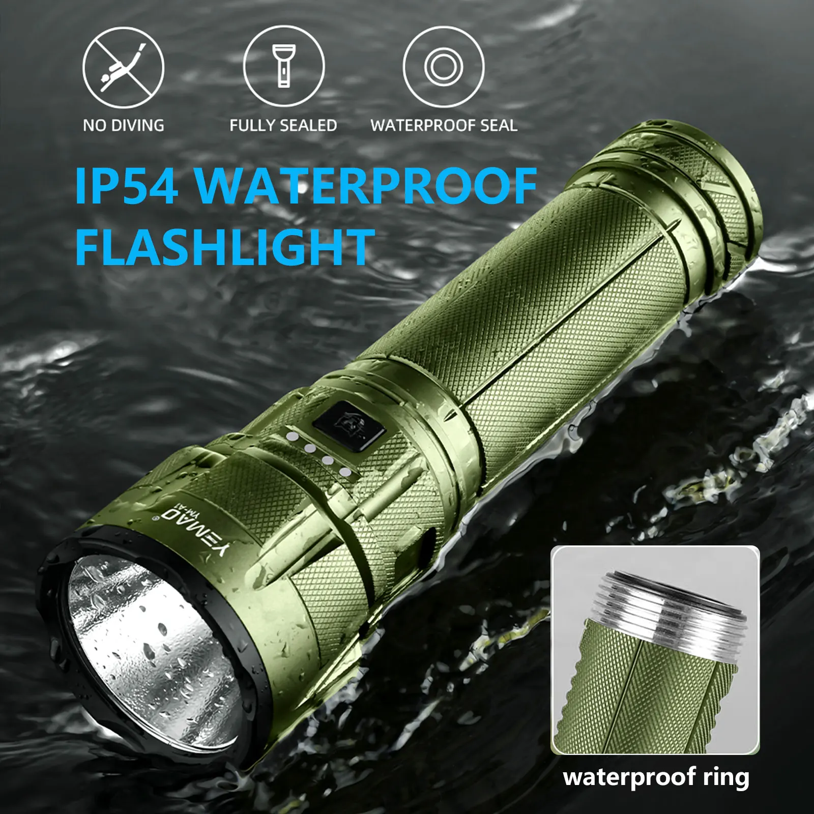 YEMAO A1 2800LM مشاعل تكتيكية فائقة السطوع LiFePO4 Battrey 15000mah المحمولة القابلة لإعادة الشحن LED الشعلة 300 متر نطاق الأضواء