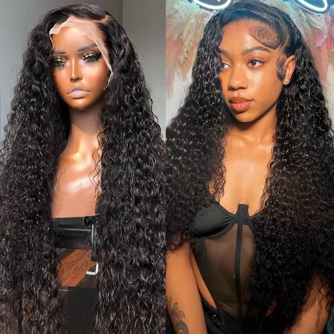 Deep Wave Frontal Wig 13x6 HD Lace Transparent  Frontal Wig 30 Inch 13X4 Deep Curly Lace Front Wig Human Hair Lace Frontal Wig