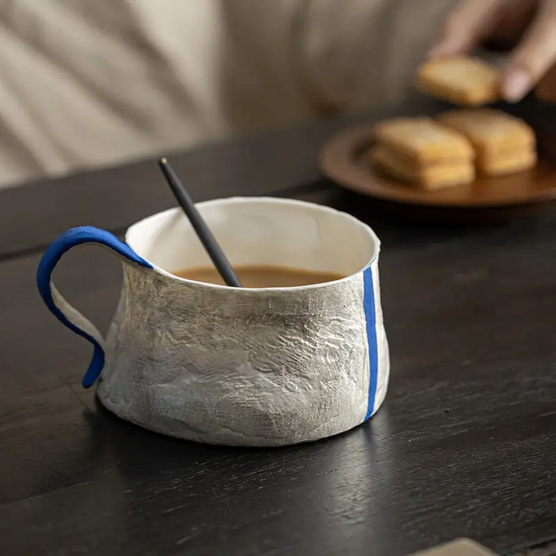 كوب سيراميك مصنوع يدويًا بألوان متباينة، فنجان شاي مبتكر، كوب قهوة فرنسي فضي، كوب قهوة منزلي