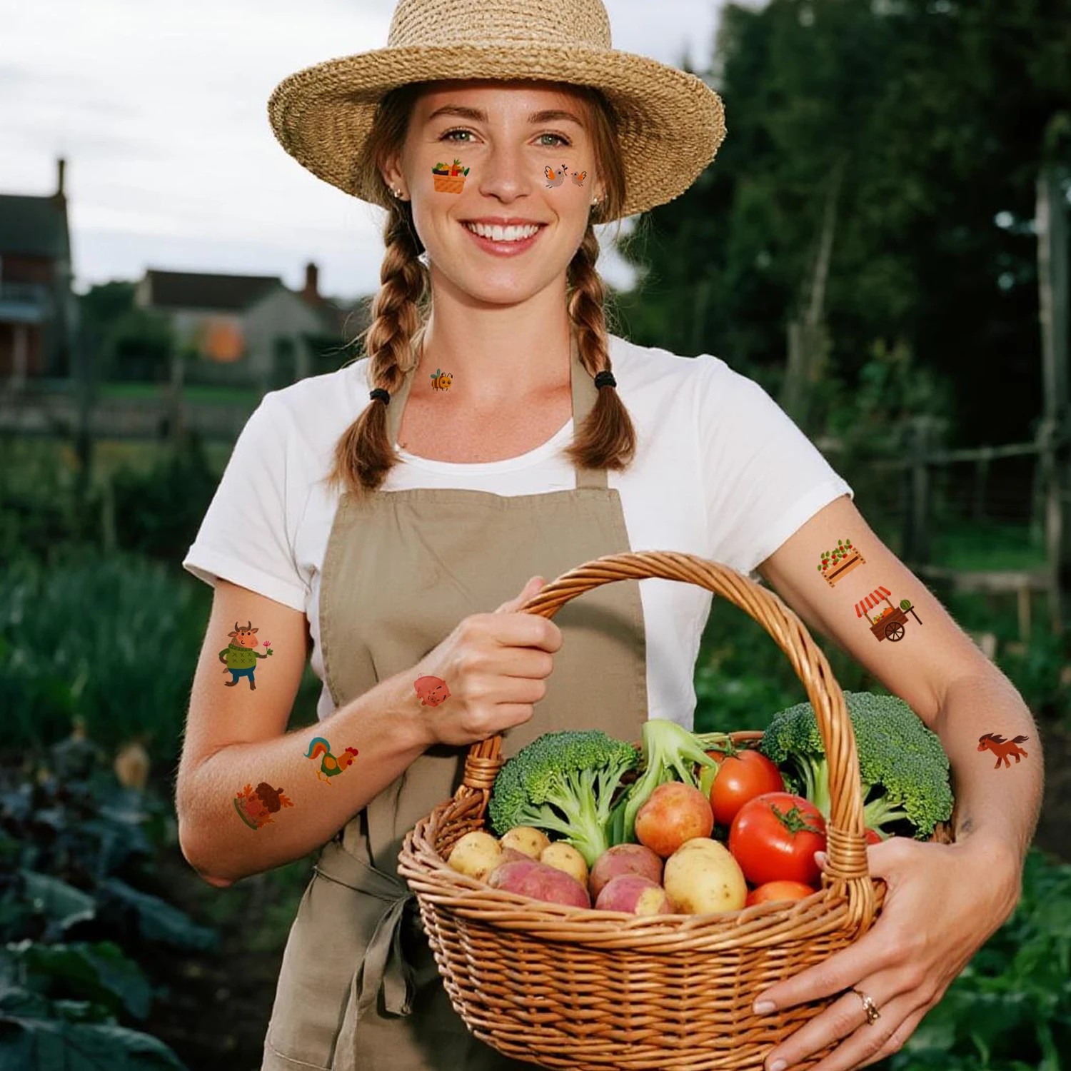 وشم مؤقت على شكل حيوانات المزرعة، هدايا لحفلات أعياد الميلاد لطيفة للغاية على شكل مزرعة، مستلزمات، ديكورات، 10 أوراق