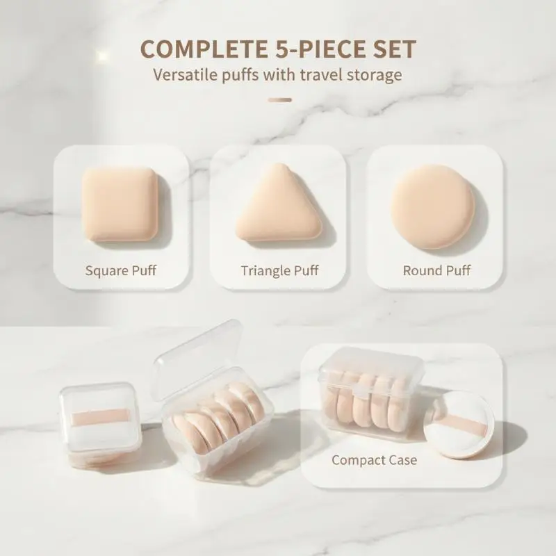 5 Pack Multi Shape Makeup Sponge Set Dry Wet Dual Use Soft Foundation Applicator for Powder Cream