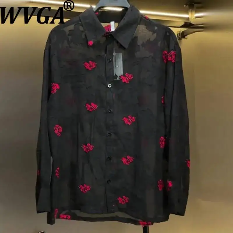 WVGA Summer New Men's Luxury Oversized Floral Trendy Simple Versatile Long Sleeve Shirt Niche Fashion Hollow Out Tops Ins W25337