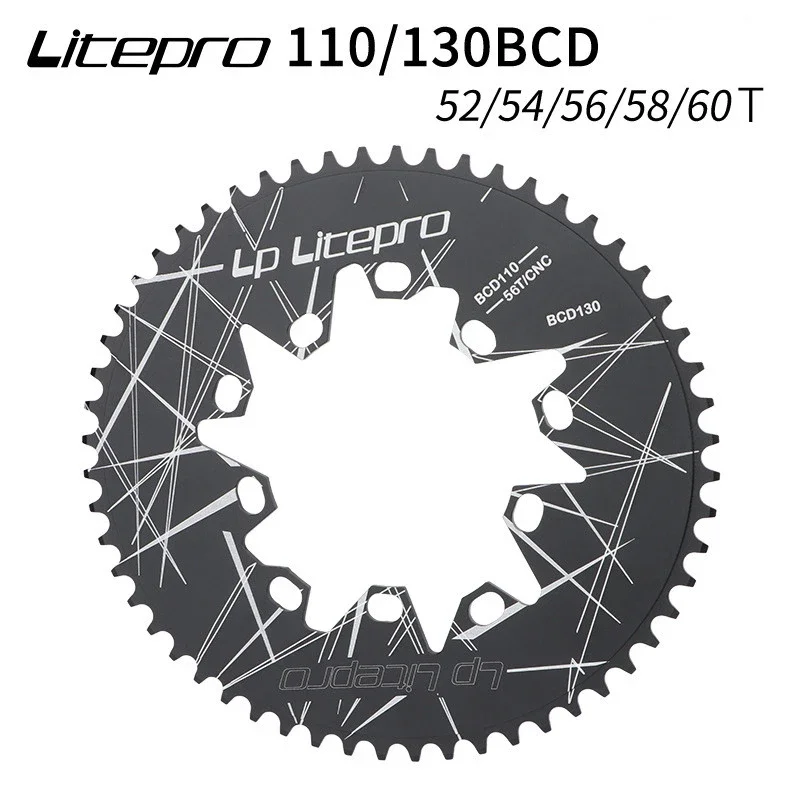 Litepro CNC Machining Aluminum Alloy Road/Folding Bicycle Oval Sprockets 110/130BCD Crankset Bike Chainwheel 54T Cycling Parts