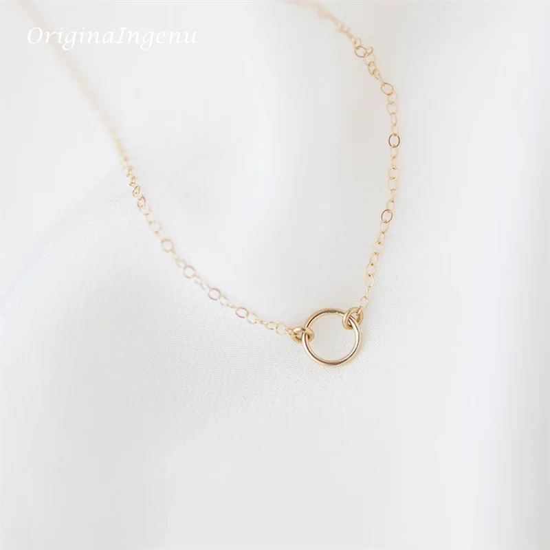 14K Gold Filled Circle Necklace Personalized Dainty Choker Minimalism Tarnish Resistant Jewelry Boho Necklace for Women