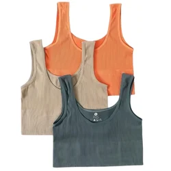 Women Seamless Ribbed Tank Top High Elastic Sleeveless Crop Top Sexy Lingerie Sports O-neck Cropped Bra Daily Camisole M-XL