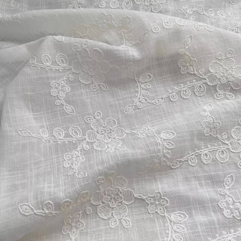 

White Linen Cotton Cloth For Clothing Semi-permeable Embroidery DIY Fabric